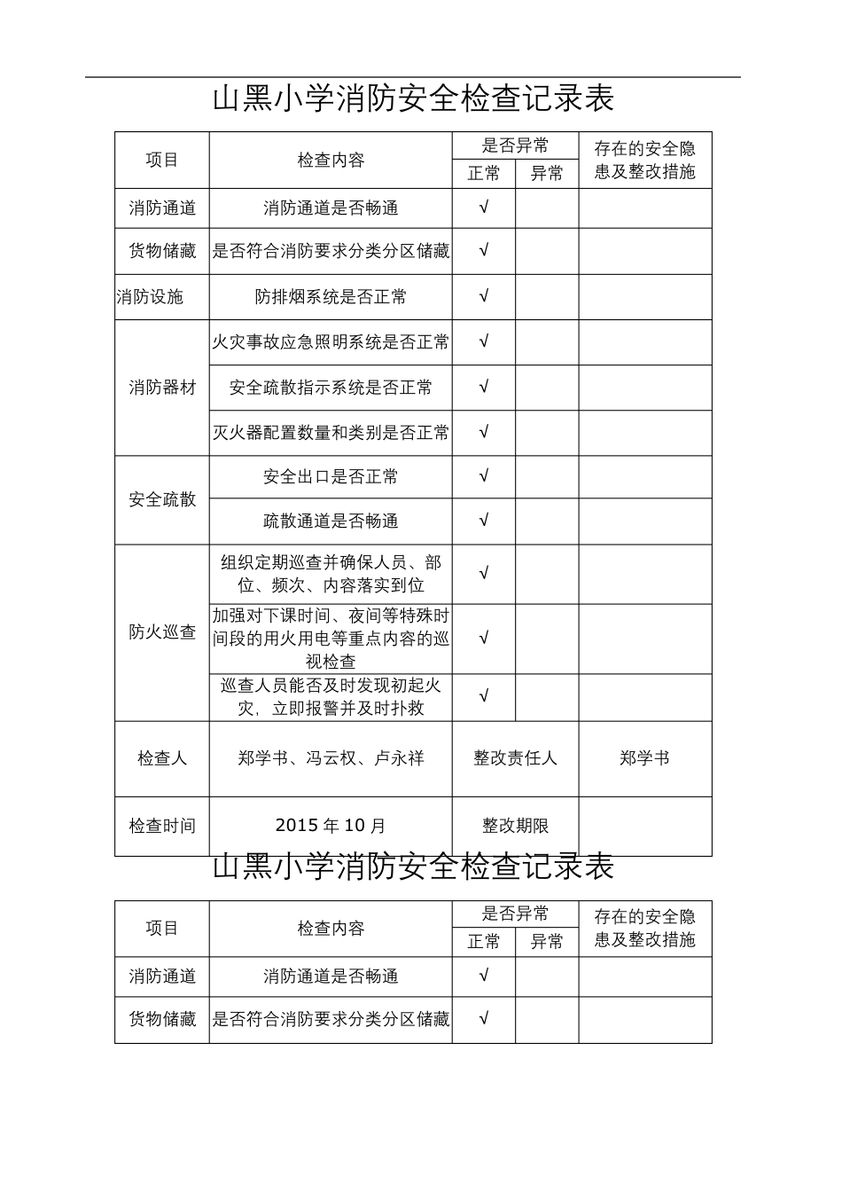 学校消防安全检查记录表_第3页