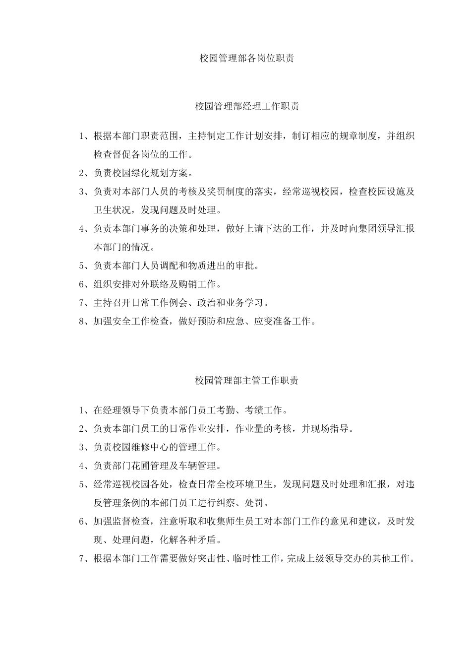 学校物业管理部各岗位职责_第1页
