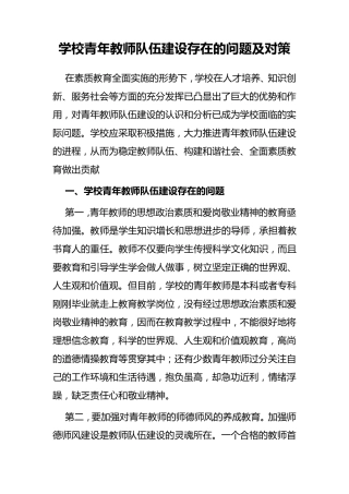 学校青年教师队伍建设存在的问题及对策