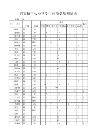 学生体质健康测试表