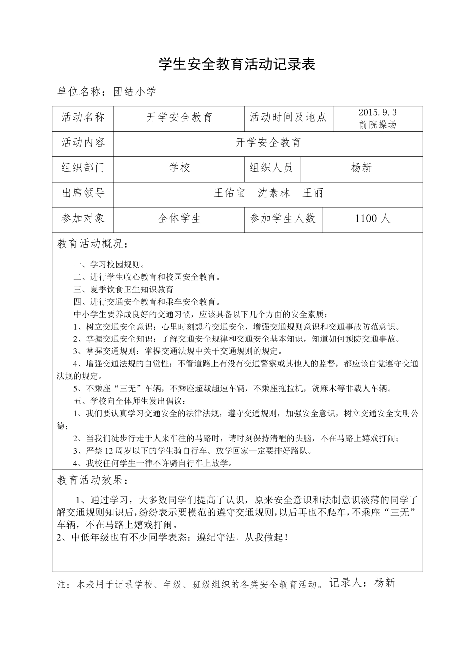 学生安全教育活动记录表_第1页