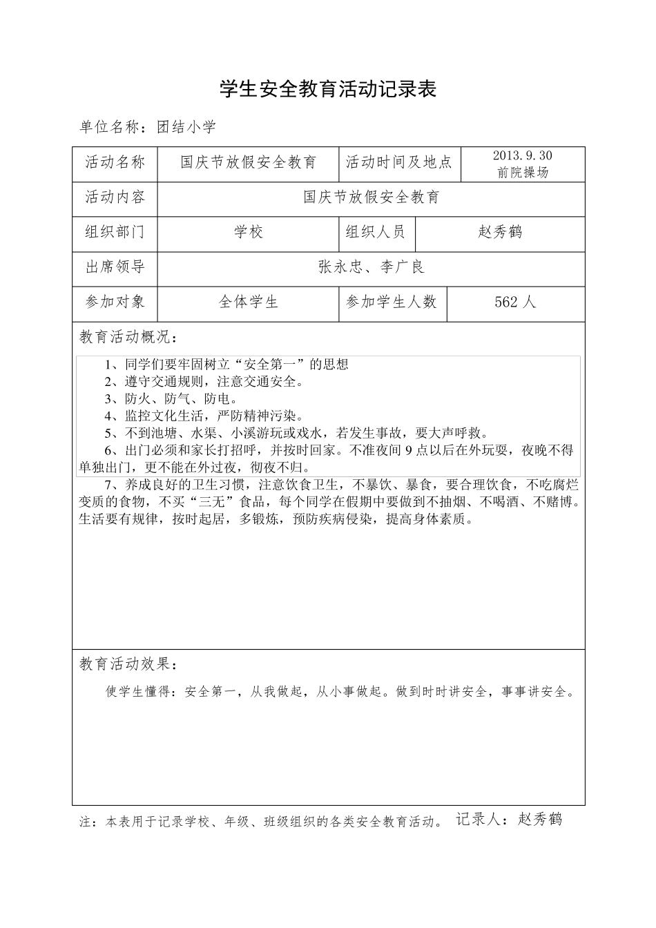 学生安全教育活动记录表_第2页