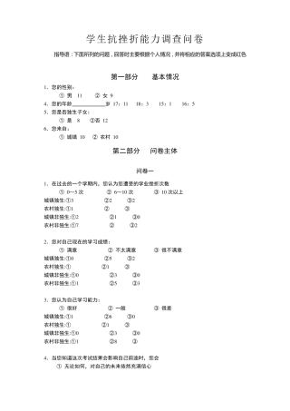 学生抗挫折能力调查问卷统计