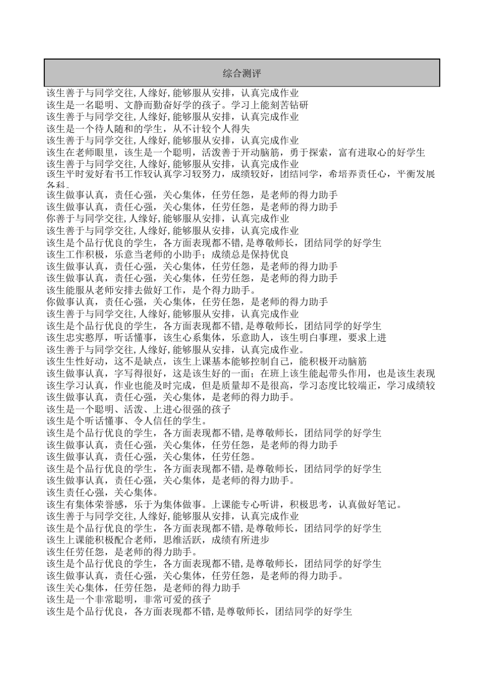 学生评语集锦大全_第1页