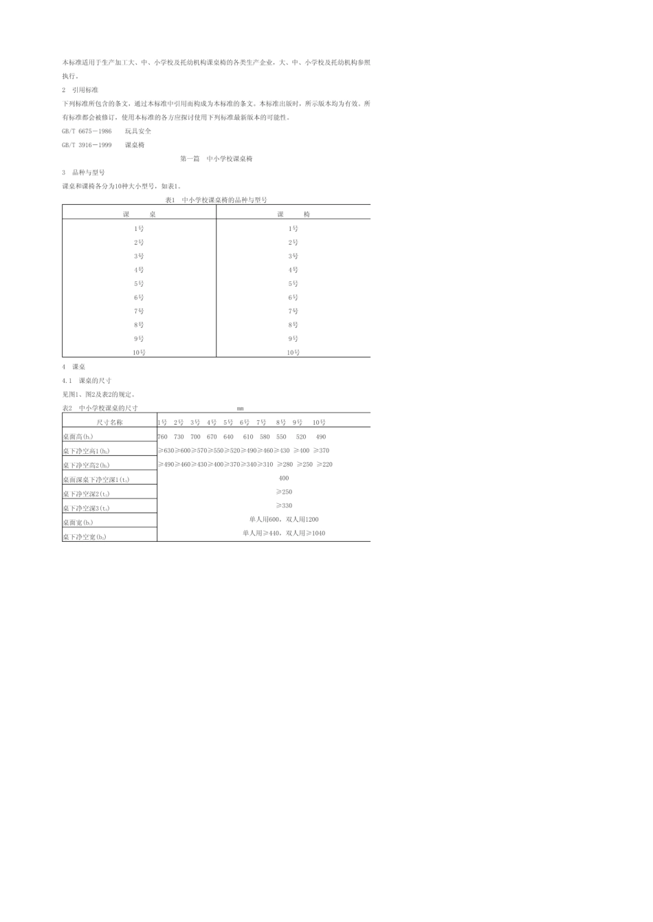 学生课桌椅国家标准《学校课桌椅功能尺寸》GBT_第2页