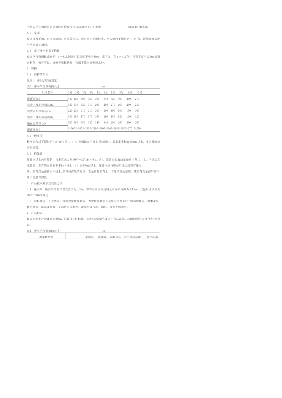 学生课桌椅国家标准《学校课桌椅功能尺寸》GBT_第3页