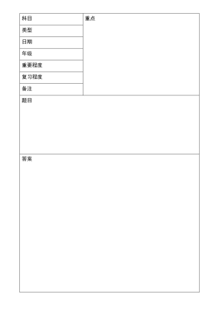 学生错题本改错本样本word文档设计表格加强版