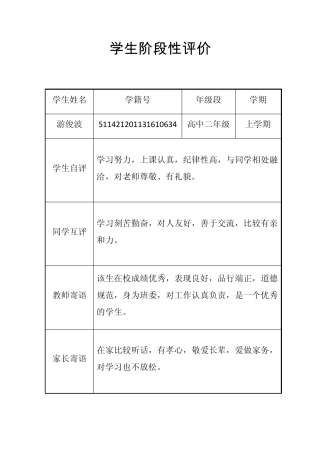 学生阶段性评价
