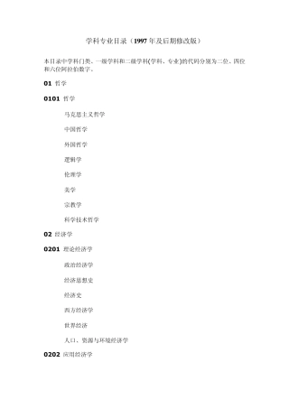 学科专业目录(1997年及后期修改版)
