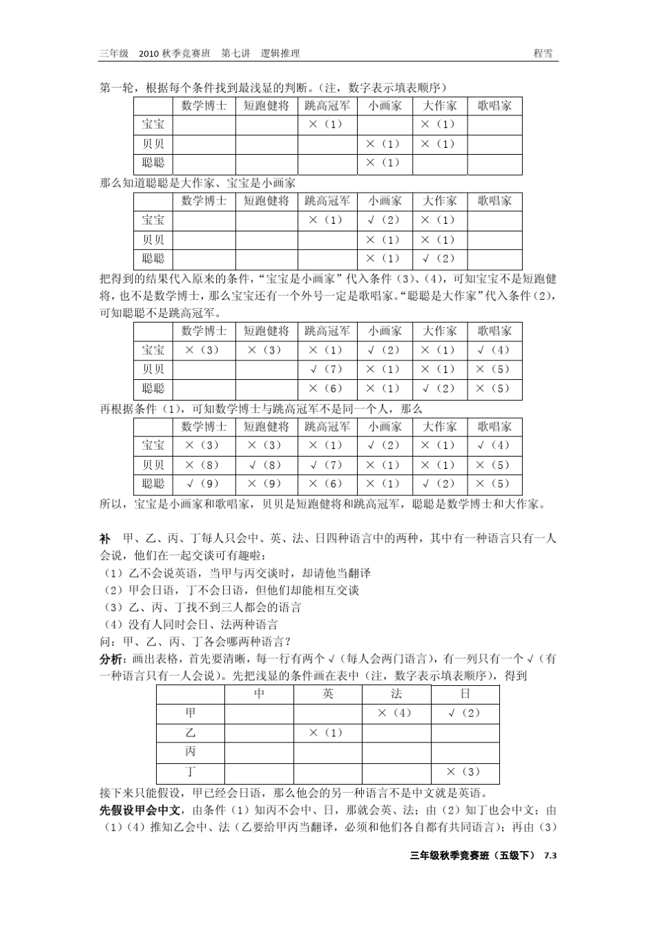 学而思2010年三年级竞赛班(第七讲逻辑推理)_第3页