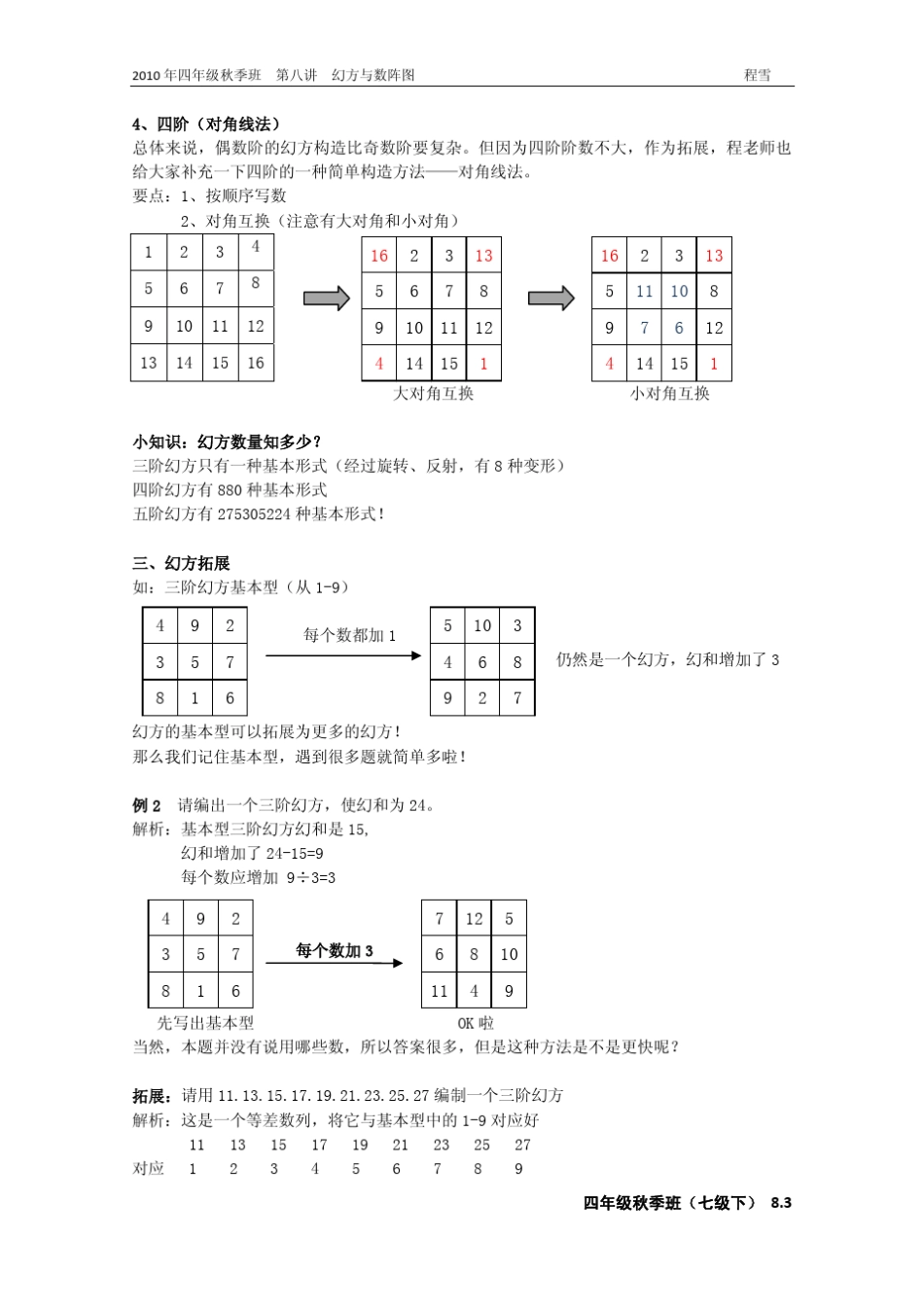 学而思四年级秋季班第八讲(幻方与数阵图)_第3页