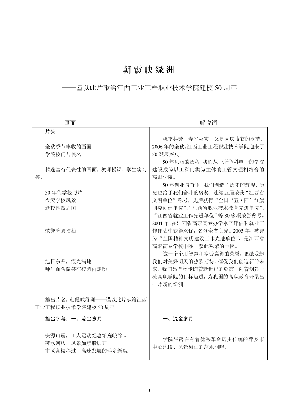 学院校庆50年电视专题片脚本_第1页