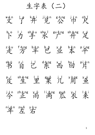孩子小学一年级生字表(带拼音)