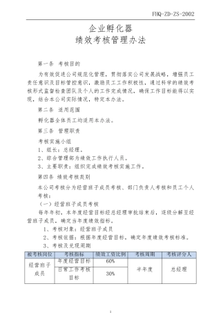 孵化器员工绩效考核管理办法
