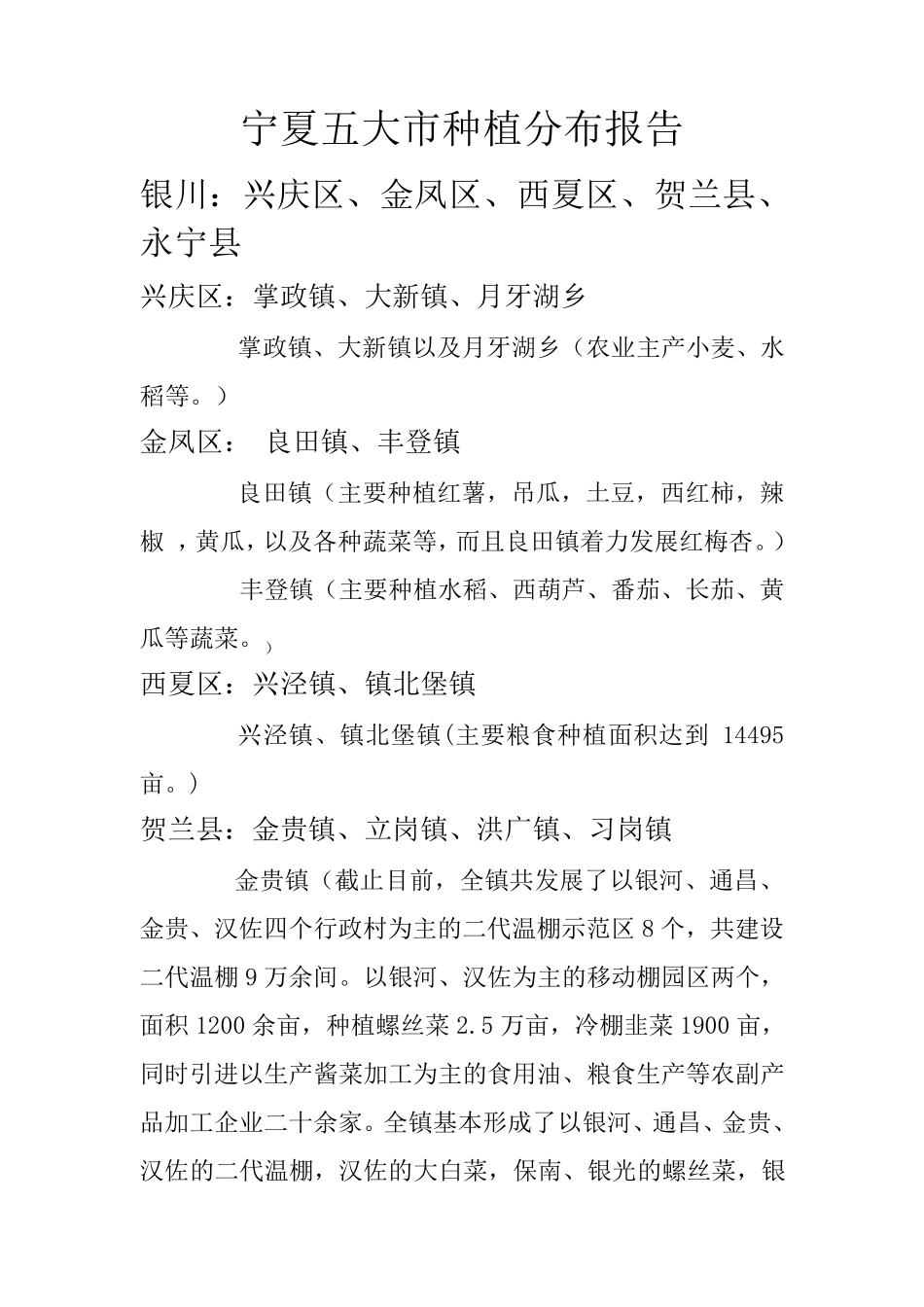 宁夏五大市种植分布报告_第1页