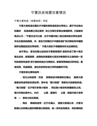 宁夏历史地震情况