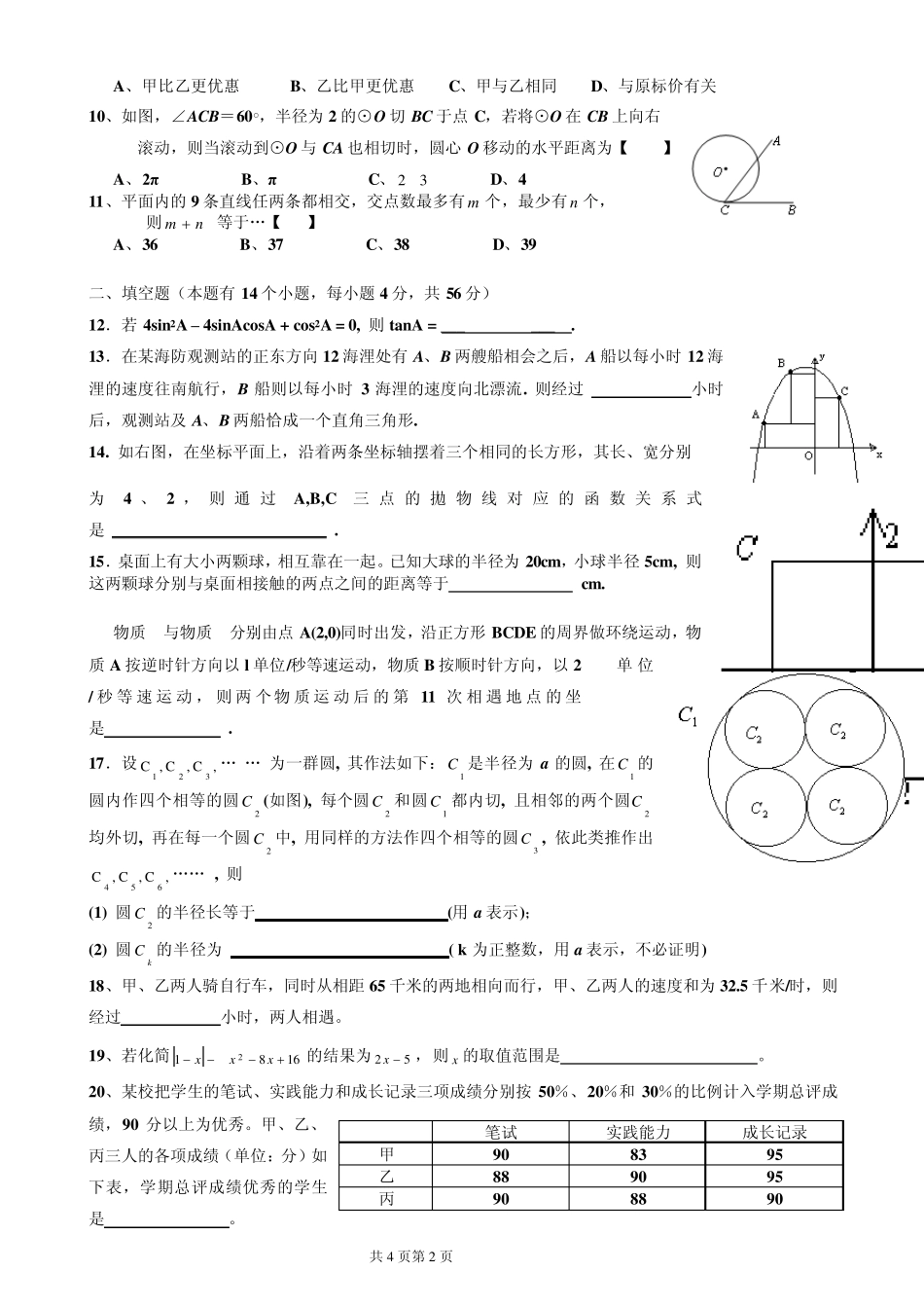 宁波镇海中学2012学年高一创新班入学数学试卷_第2页