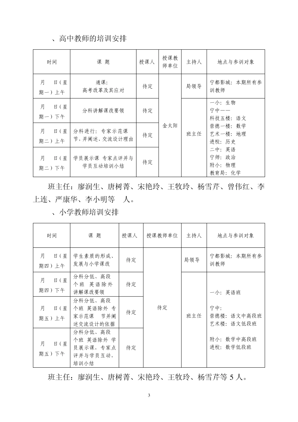 宁都县中小学校长及课改骨干教师暑期培训的培训方案_第3页