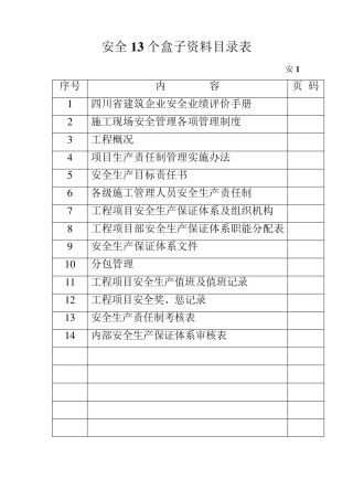 安全13个盒子资料目录表