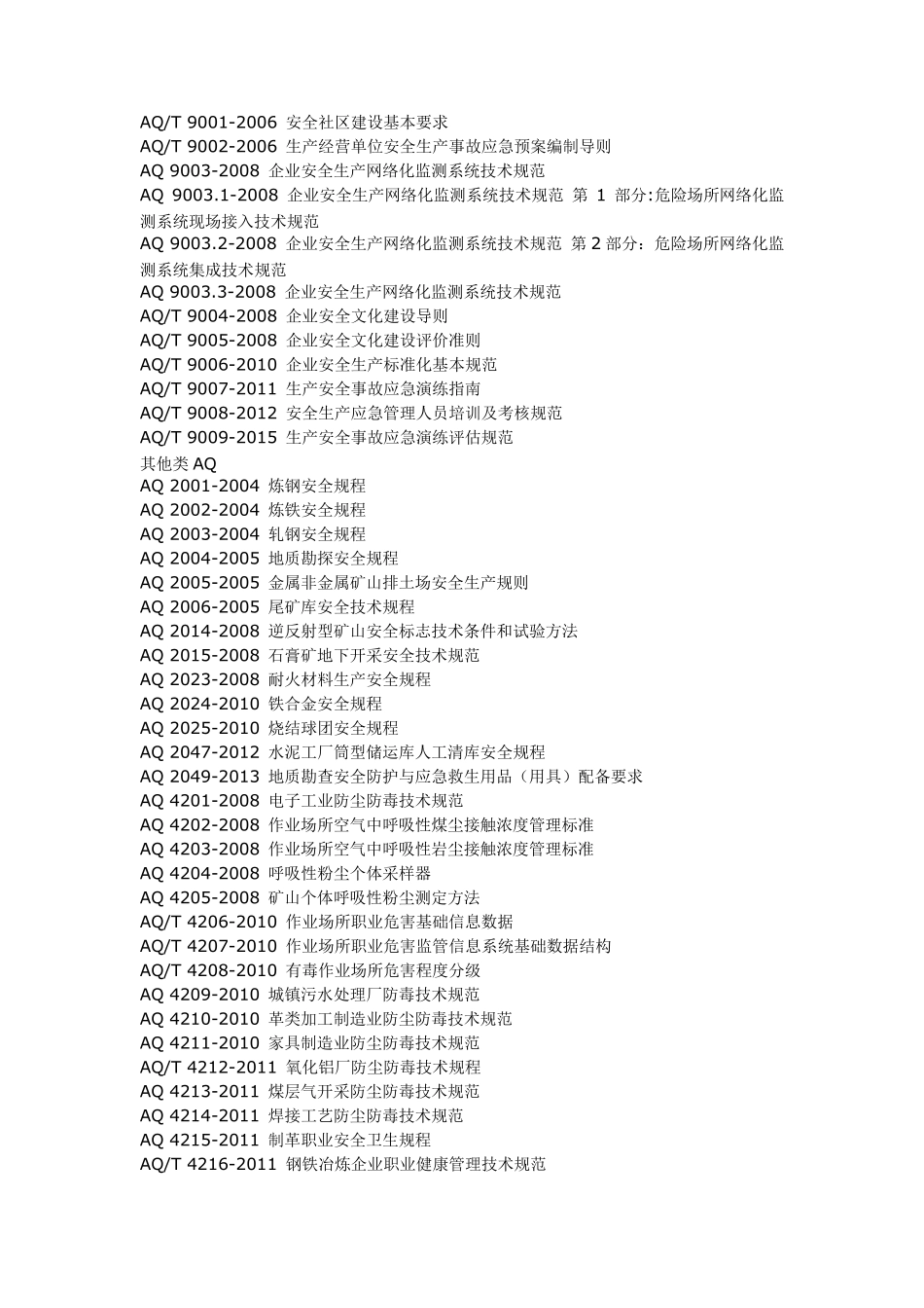 安全AQ职业卫生各类标准目录_第2页