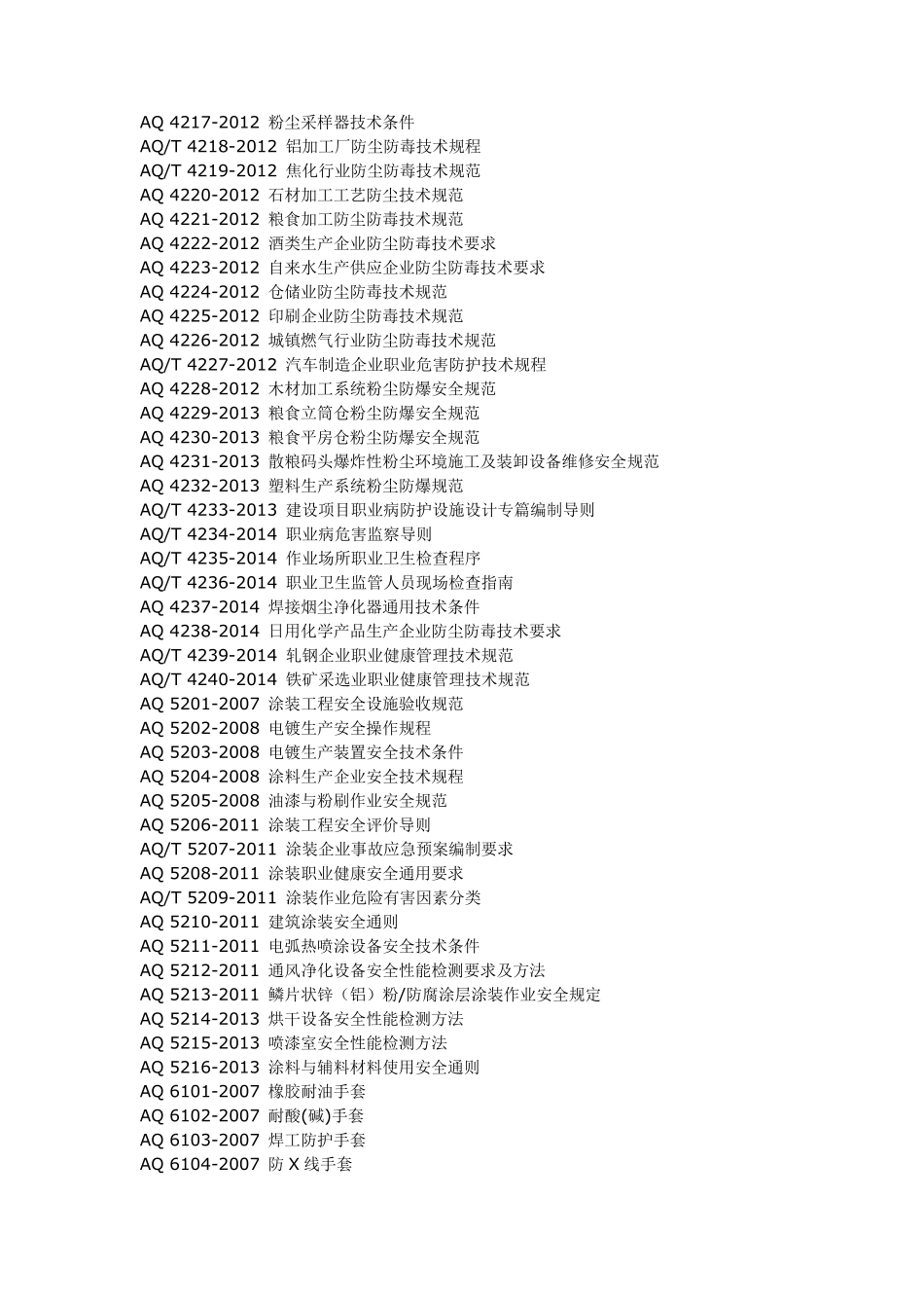 安全AQ职业卫生各类标准目录_第3页