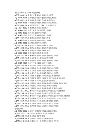 安全AQ职业卫生各类标准目录