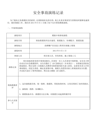 安全事故应急救援预案演练记录表(优秀范文)