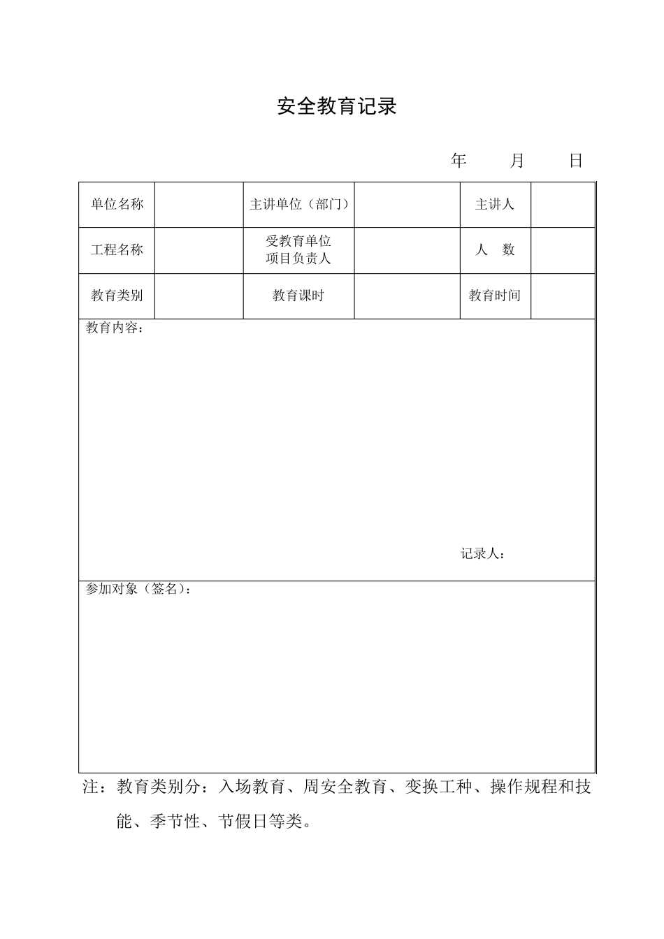 安全培训记录表格_第2页