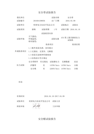 安全带试验报告