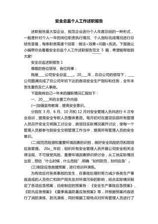 安全总监个人工作述职报告