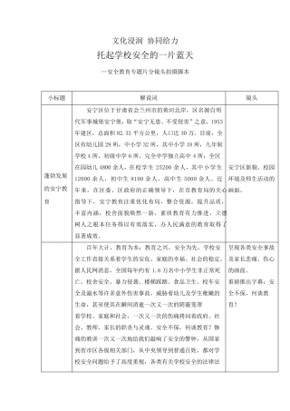 安全教育专题片分镜头拍摄脚本