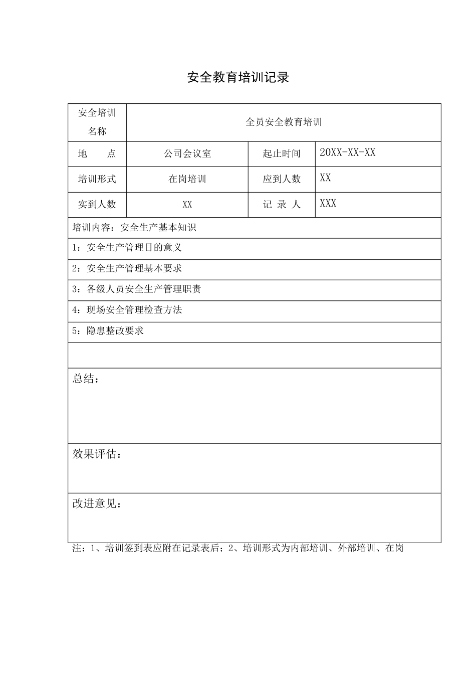 安全教育培训记录_第1页