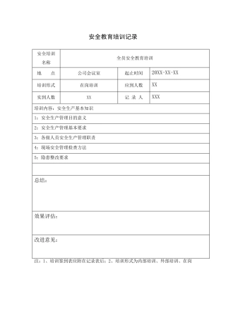 安全教育培训记录