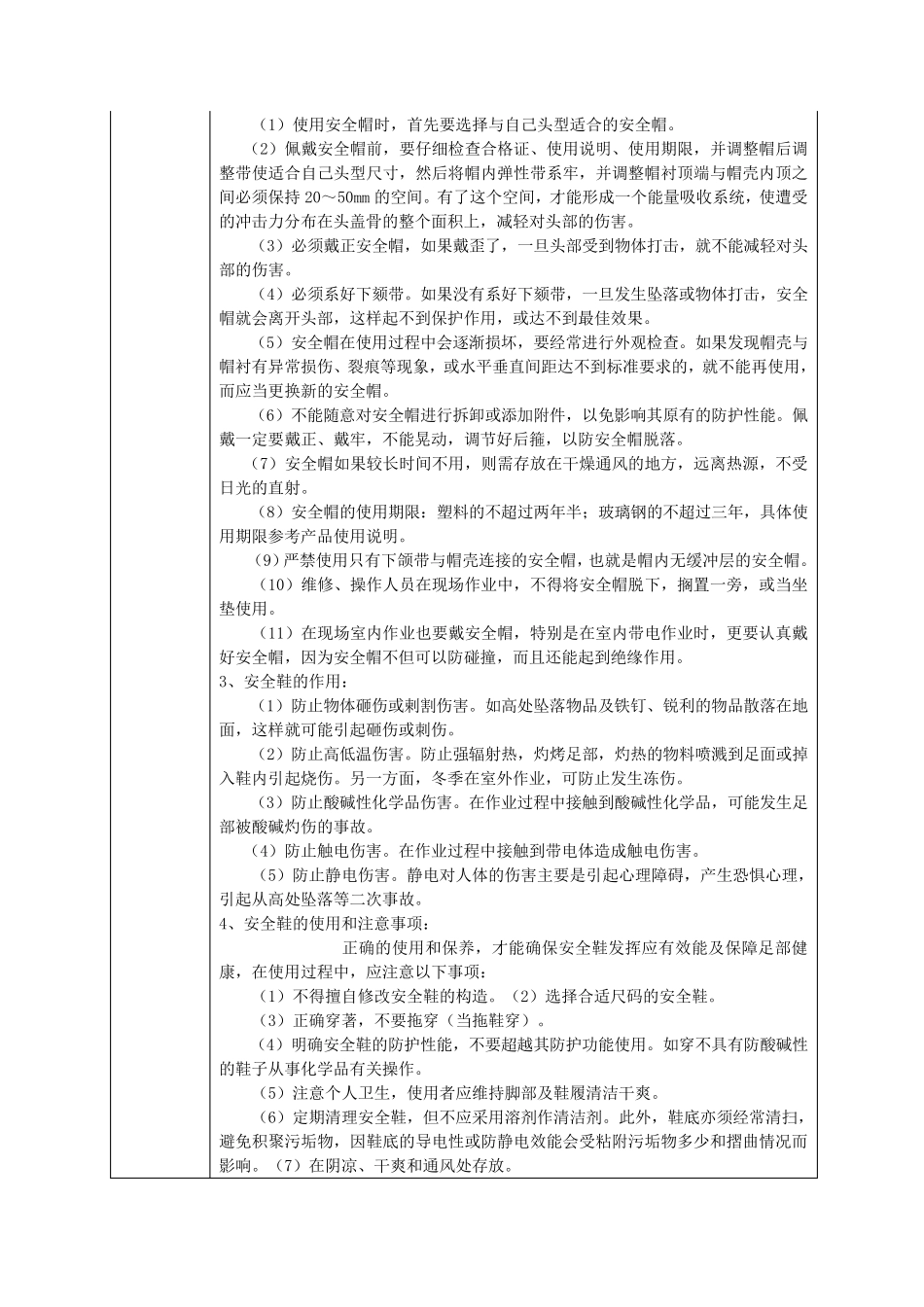 安全教育培训记录表之劳保用品使用安全教育_第2页