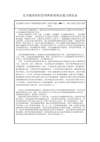 安全服务组织管理和质量保证能力情况表