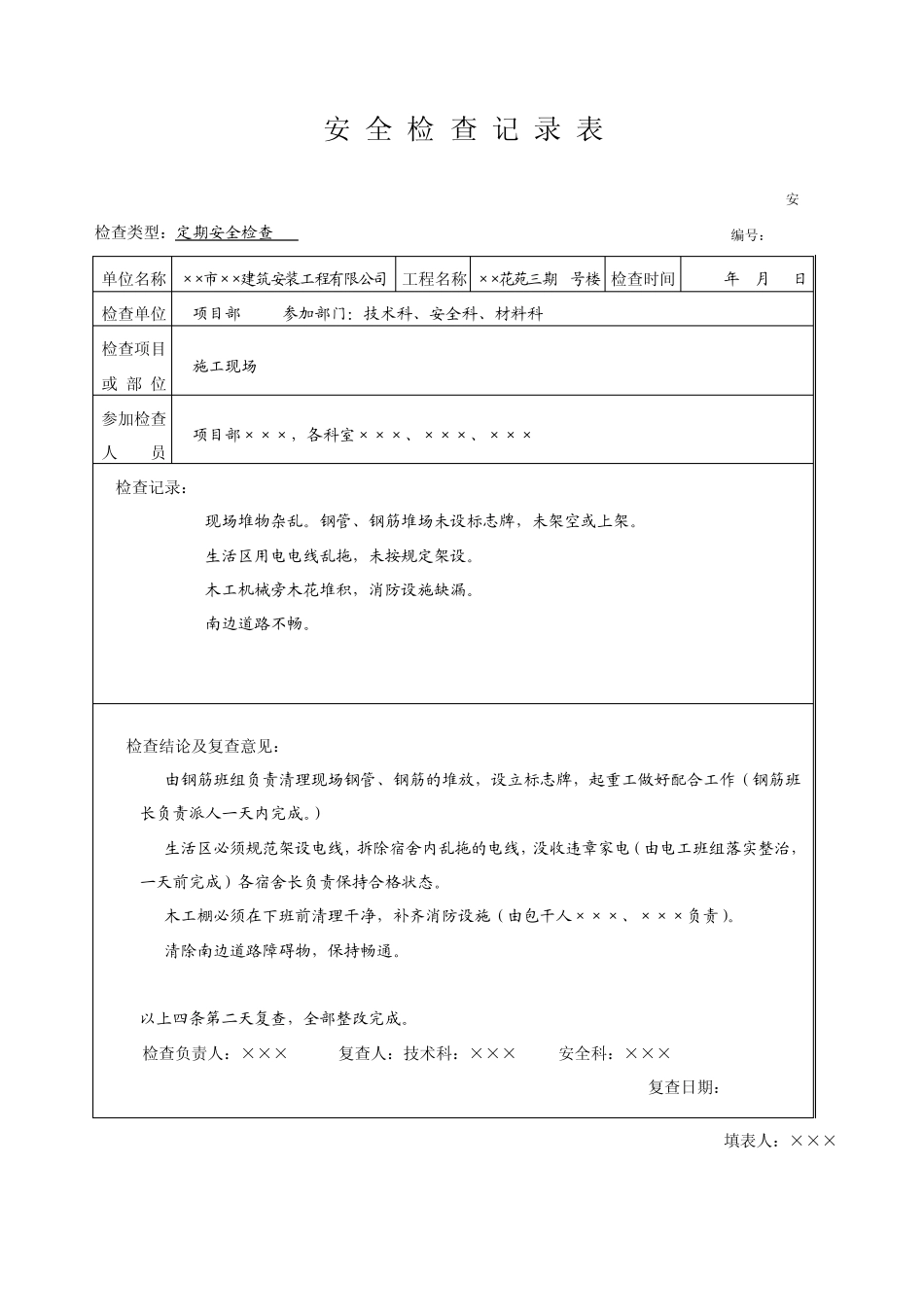 安全检查记录范例_第1页