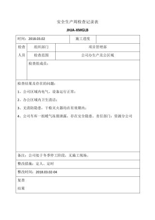 安全生产周检查记录表