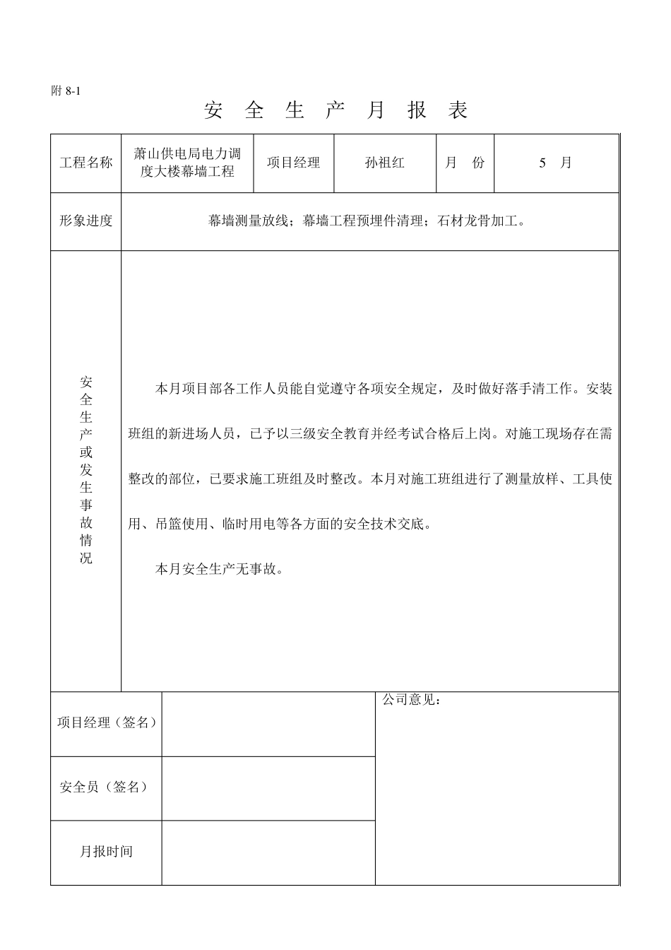 安全生产月报表_第1页