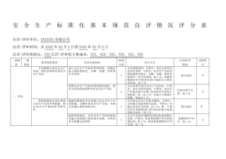 安全生产标准化自评情况评分表