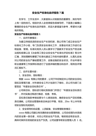 安全生产标准化自评报告7篇