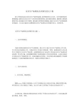 安全生产标准化自评报告范文3篇