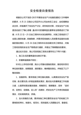 安全生产检查自查报告1