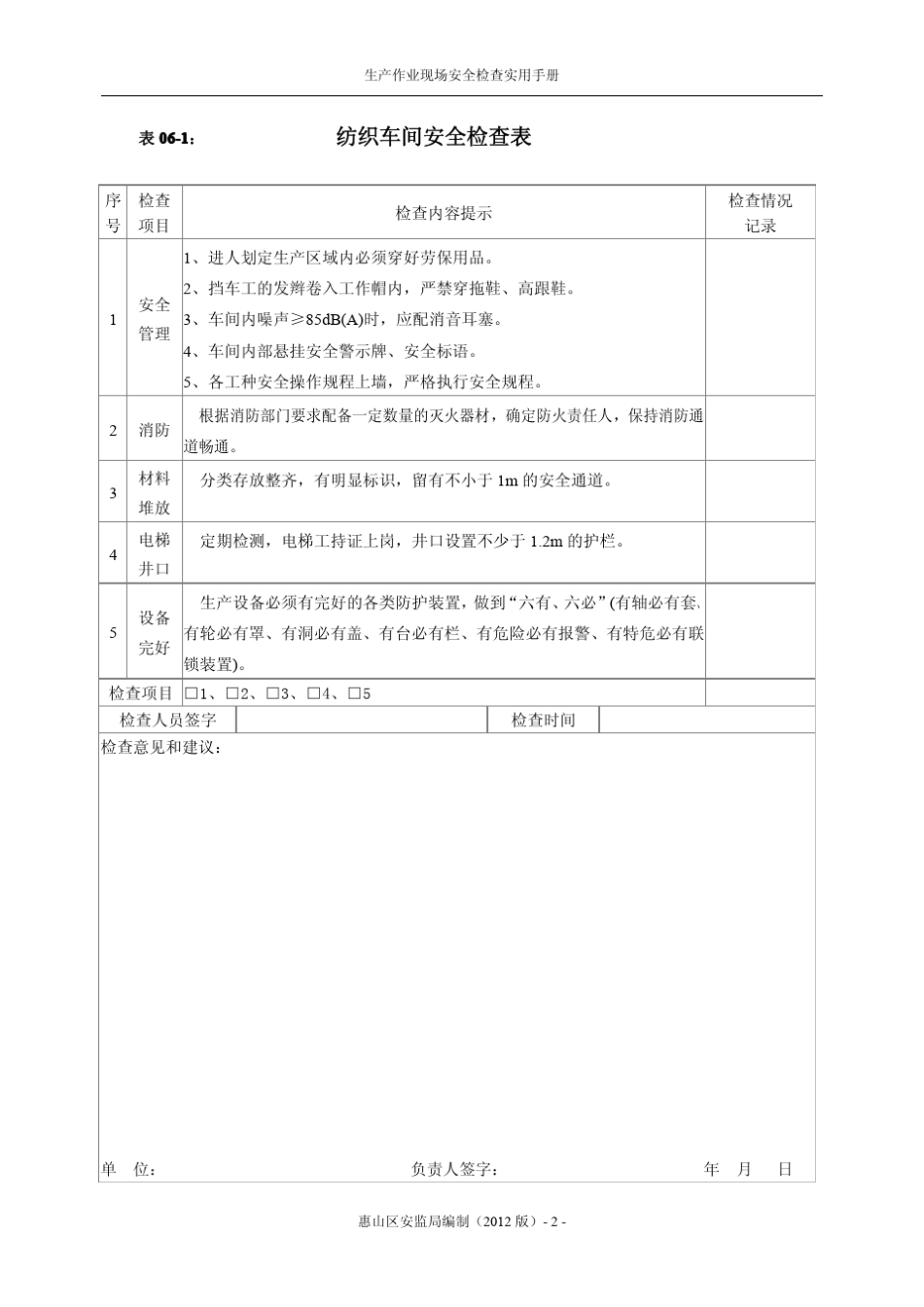 安全生产现场检查第六部分其他作业现场安全检查表_第2页