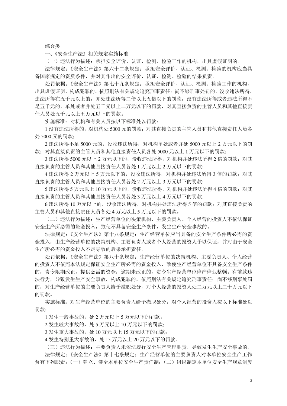 安全生产行政处罚自由裁量标准目录_第2页
