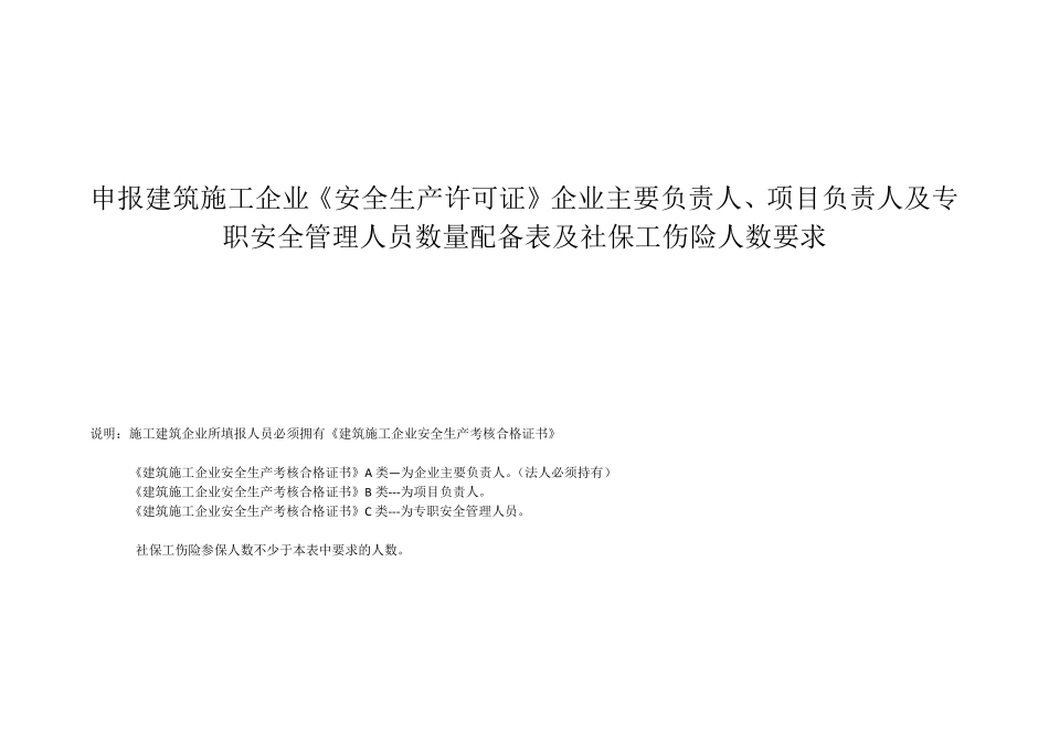 安全生产许可证ABC类人员配备表_第1页