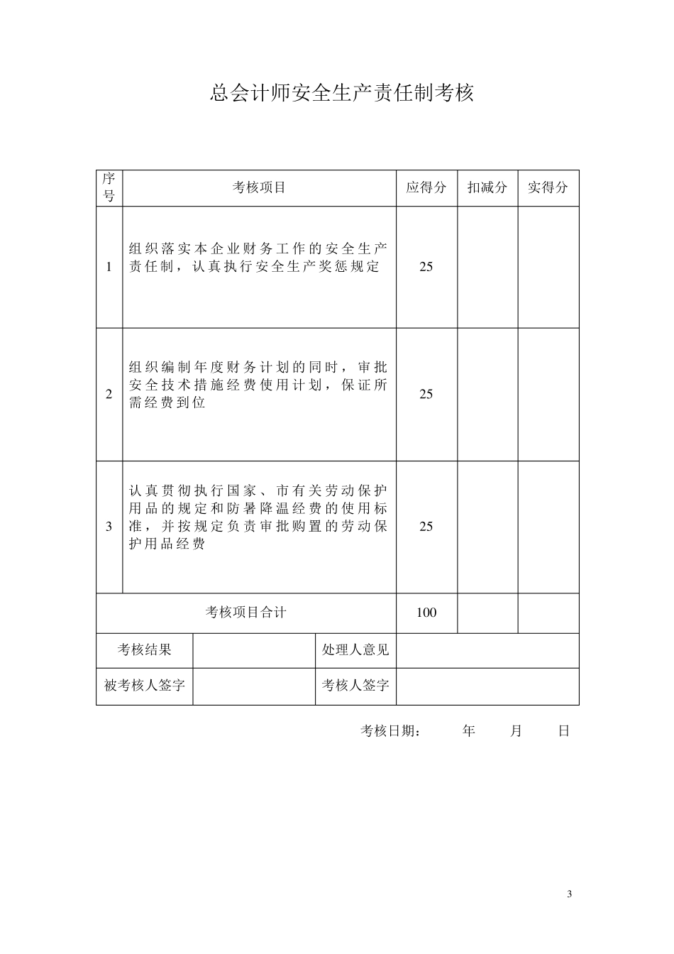 安全生产责任制考核制度考核表_第3页