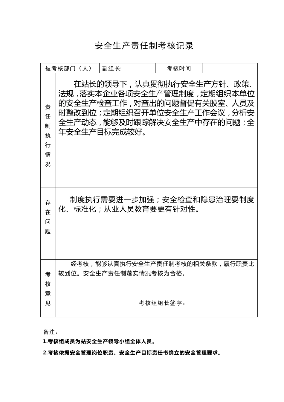 安全生产责任制落实情况考核记录_第2页