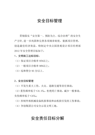 安全生产责任目标分解