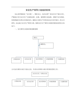 安全生产领导小组组织机构