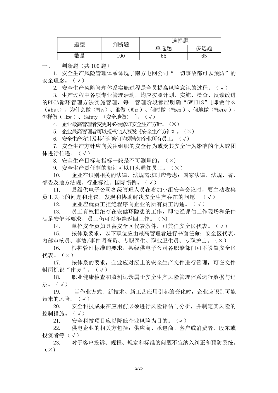 安全生产风险管理体系知识考试题库_第2页